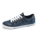 Сини дамски обувки с равна подметка, еко-кожа и текстилна материя - всекидневни обувки за пролетта и лятото N 10009886