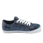 Сини дамски обувки с равна подметка, еко-кожа и текстилна материя - всекидневни обувки за пролетта и лятото N 10009886