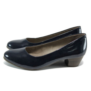 Тъмносини дамски обувки със среден ток, лачена еко кожа - всекидневни обувки за пролетта и лятото N 10009891