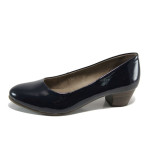 Тъмносини дамски обувки със среден ток, лачена еко кожа - всекидневни обувки за пролетта и лятото N 10009891