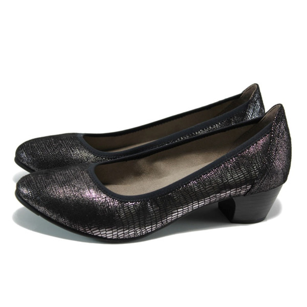 Черни дамски обувки със среден ток, качествен еко-велур - всекидневни обувки за пролетта и лятото N 10009890