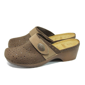 Кафяви дамски чехли, естествена кожа - всекидневни обувки за пролетта и лятото N 10009906