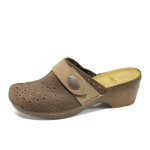 Кафяви дамски чехли, естествена кожа - всекидневни обувки за пролетта и лятото N 10009906