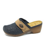 Тъмносини дамски чехли, естествена кожа - всекидневни обувки за пролетта и лятото N 10009907