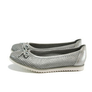 Сиви анатомични дамски обувки с равна подметка, естествена кожа - всекидневни обувки за пролетта и лятото N 10009921