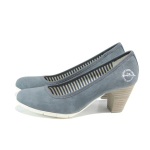 Сини дамски обувки със среден ток,  с мемори пяна, здрава еко-кожа - всекидневни обувки за пролетта и лятото N 10009922