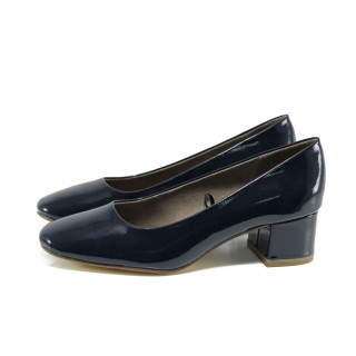Тъмносини дамски обувки със среден ток, лачена еко кожа - всекидневни обувки за целогодишно ползване N 10009923
