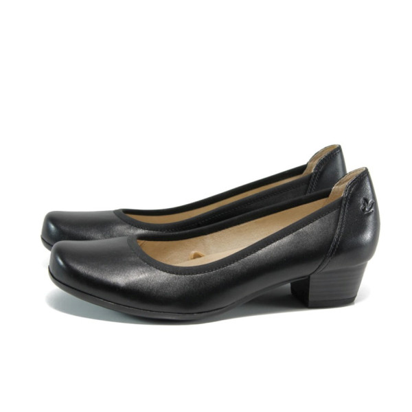 Черни дамски обувки със среден ток, естествена кожа - всекидневни обувки за целогодишно ползване N 10009924