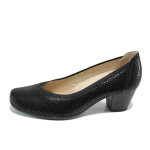 Черни дамски обувки със среден ток, естествена кожа с крокодилска шарка - всекидневни обувки за целогодишно ползване N 10009926