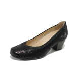 Черни дамски обувки със среден ток, естествена кожа с крокодилска шарка - всекидневни обувки за целогодишно ползване N 10009926