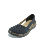 Сини ортопедични дамски обувки с равна подметка, естествена кожа - всекидневни обувки за пролетта и лятото N 10009927