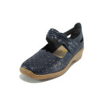 Сини ортопедични дамски обувки с равна подметка, естествена кожа - всекидневни обувки за пролетта и лятото N 10009928