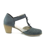 Тъмносини дамски обувки със среден ток, естествена кожа - всекидневни обувки за пролетта и лятото N 100010108