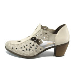 Бежови дамски обувки със среден ток, естествена кожа - всекидневни обувки за пролетта и лятото N 100010388