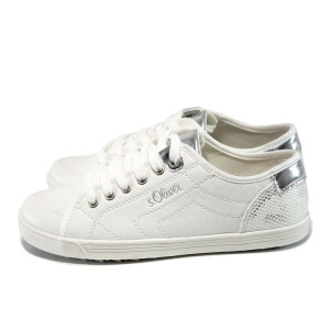 Бели дамски обувки  с мемори пяна, с равна подметка, здрава еко-кожа - всекидневни обувки за пролетта и лятото N 100010439