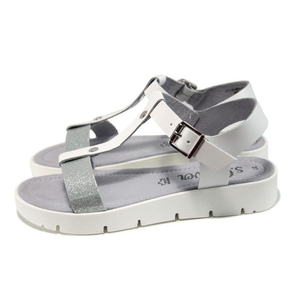 Бели дамски сандали, естествена кожа - всекидневни обувки за лятото N 100010441