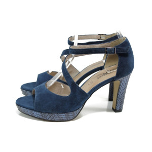 Сини дамски сандали с мемори пяна, естествен велур - официални обувки за лятото N 100010450