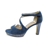 Сини дамски сандали с мемори пяна, естествен велур - официални обувки за лятото N 100010450