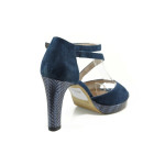 Сини дамски сандали с мемори пяна, естествен велур - официални обувки за лятото N 100010450