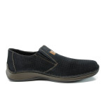 Тъмносини мъжки обувки, естествен набук - ежедневни обувки за пролетта и лятото N 100010466