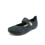 Тъмносини дамски обувки с равна подметка, естествен набук - всекидневни обувки за пролетта и лятото N 100010469