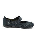 Тъмносини дамски обувки с равна подметка, естествен набук - всекидневни обувки за пролетта и лятото N 100010469