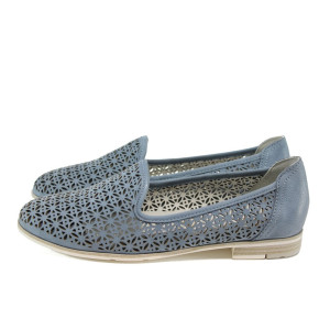 Тъмносини дамски обувки  с мемори пяна, с равна подметка, естествена кожа - всекидневни обувки за пролетта и лятото N 100010477