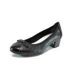 Черни дамски обувки  с мемори пяна, със среден ток, лачена естествена кожа - всекидневни обувки за целогодишно ползване N 100010479