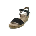 Черни дамски сандали, естествена кожа и текстилна материя - всекидневни обувки за лятото N 100010481