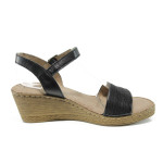 Черни дамски сандали, естествена кожа и текстилна материя - всекидневни обувки за лятото N 100010481