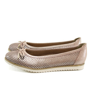 Розови анатомични дамски обувки с равна подметка, естествена кожа перфорирана - всекидневни обувки за пролетта и лятото N 100010485