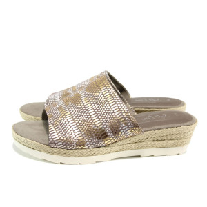 Бежови дамски чехли, здрава еко-кожа - всекидневни обувки за пролетта и лятото N 100010486