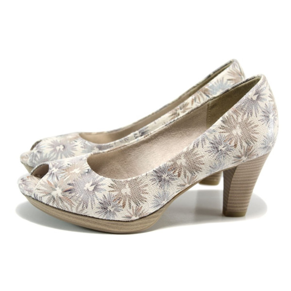 Бели дамски обувки с висок ток, текстилна материя - всекидневни обувки за пролетта и лятото N 100010498