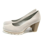 Бежови дамски обувки с висок ток, естествена кожа - всекидневни обувки за пролетта и лятото N 100010497