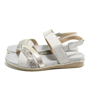 Сиви анатомични дамски сандали, естествена кожа - всекидневни обувки за лятото N 100010507