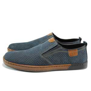 Тъмносини мъжки обувки, естествена кожа - всекидневни обувки за пролетта и лятото N 100010514