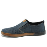 Тъмносини мъжки обувки, естествена кожа - всекидневни обувки за пролетта и лятото N 100010514