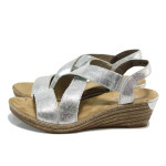 Сребристи дамски сандали, естествена кожа - всекидневни обувки за лятото N 100010512