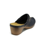 Тъмносини дамски чехли, естествена кожа - всекидневни обувки за пролетта и лятото N 100010518