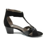 Черни дамски сандали, качествен еко-велур - всекидневни обувки за лятото N 100010500