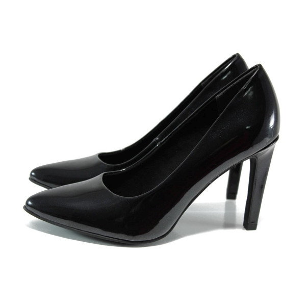 Черни дамски обувки с висок ток, здрава еко-кожа - официални обувки за целогодишно ползване N 100010505