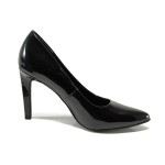 Черни дамски обувки с висок ток, здрава еко-кожа - официални обувки за целогодишно ползване N 100010505
