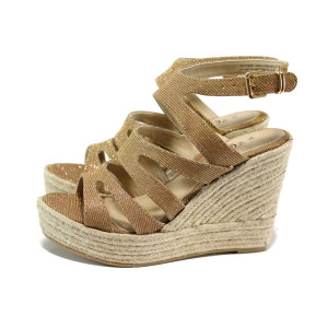 Жълти дамски сандали, текстилна материя с брокат - всекидневни обувки за лятото N 100010513