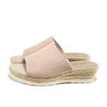 Розови дамски чехли, здрава еко-кожа - всекидневни обувки за пролетта и лятото N 100010503