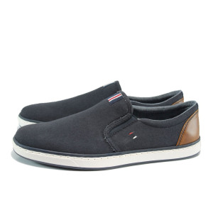 Тъмносини мъжки спортни обувки, еко-кожа и текстилна материя - всекидневни обувки за пролетта и лятото N 100010516