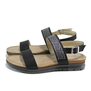 Черни дамски сандали, здрава еко-кожа - всекидневни обувки за лятото N 100010520