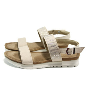 Бежови дамски сандали, здрава еко-кожа - всекидневни обувки за лятото N 100010521