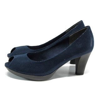 Тъмносини дамски обувки с висок ток, текстилна материя - всекидневни обувки за лятото N 100010529