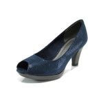 Тъмносини дамски обувки с висок ток, текстилна материя - всекидневни обувки за лятото N 100010529