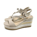 Бежови дамски сандали с мемори пяна, текстилна материя - всекидневни обувки за лятото N 100010558